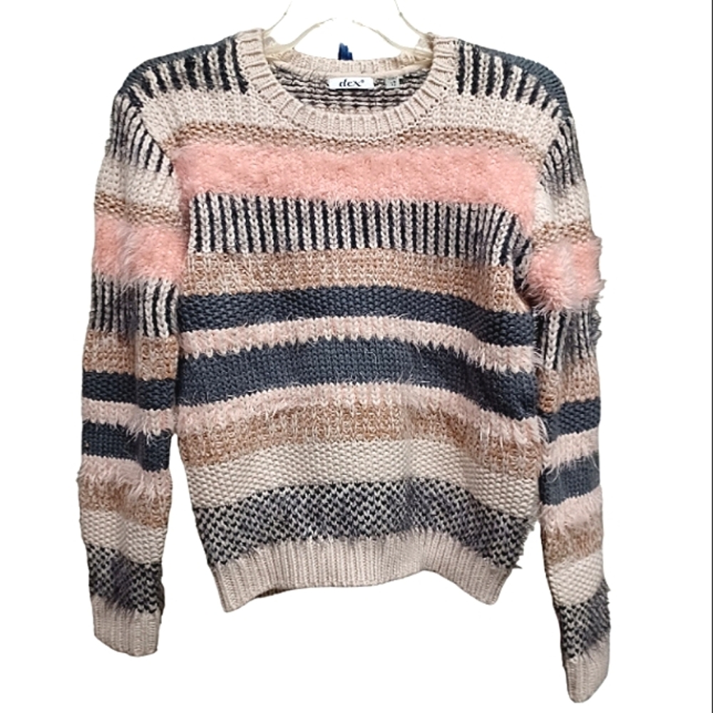DEX Fluffy Eyelash Fur Big Girls Multicolor Sweater NWT